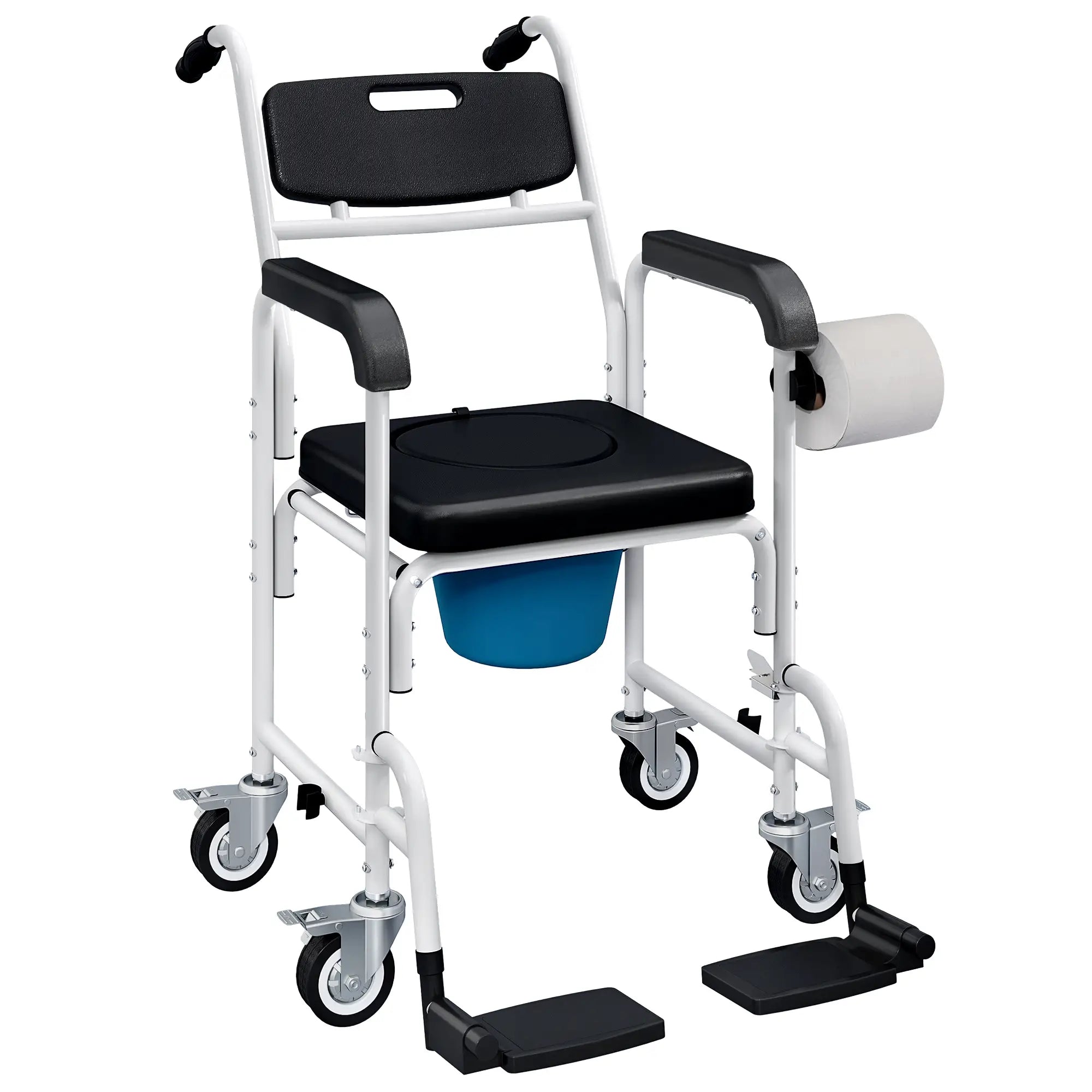 Rolling Shower Wheelchair, Bedside Commode Chair with Locking Wheels, Black Bath Chairs at Gallery Canada