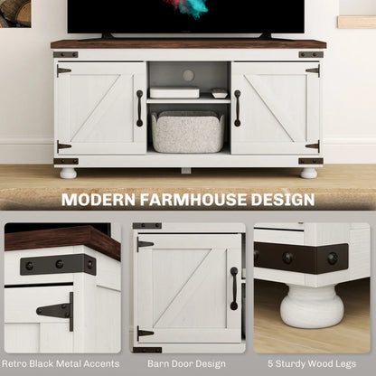 Farmhouse TV Stand for 50" TV, Barn Doors, Cable Management, Distressed White, White TV Stands at Gallery Canada