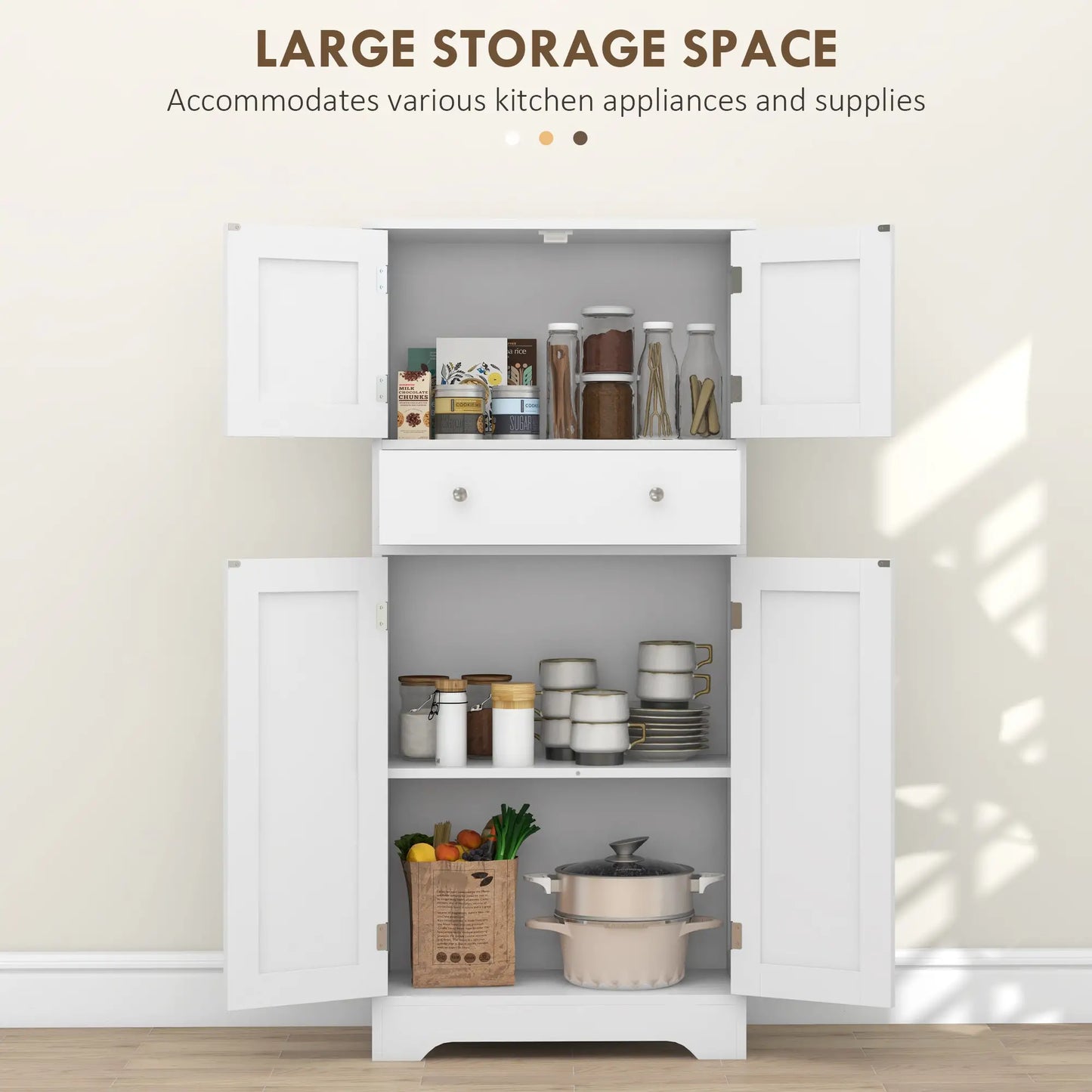 50.5" Kitchen Cabinet, 4 Doors, Drawer, Adjustable Shelf, White Kitchen Pantry Cabinets at Gallery Canada