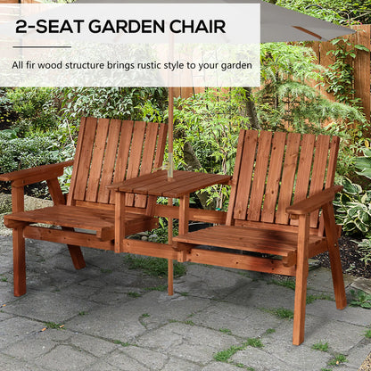 2-Person Garden Bench with Table, Umbrella Hole, Wooden Slat Design, Orange Outdoor Benches at Gallery Canada