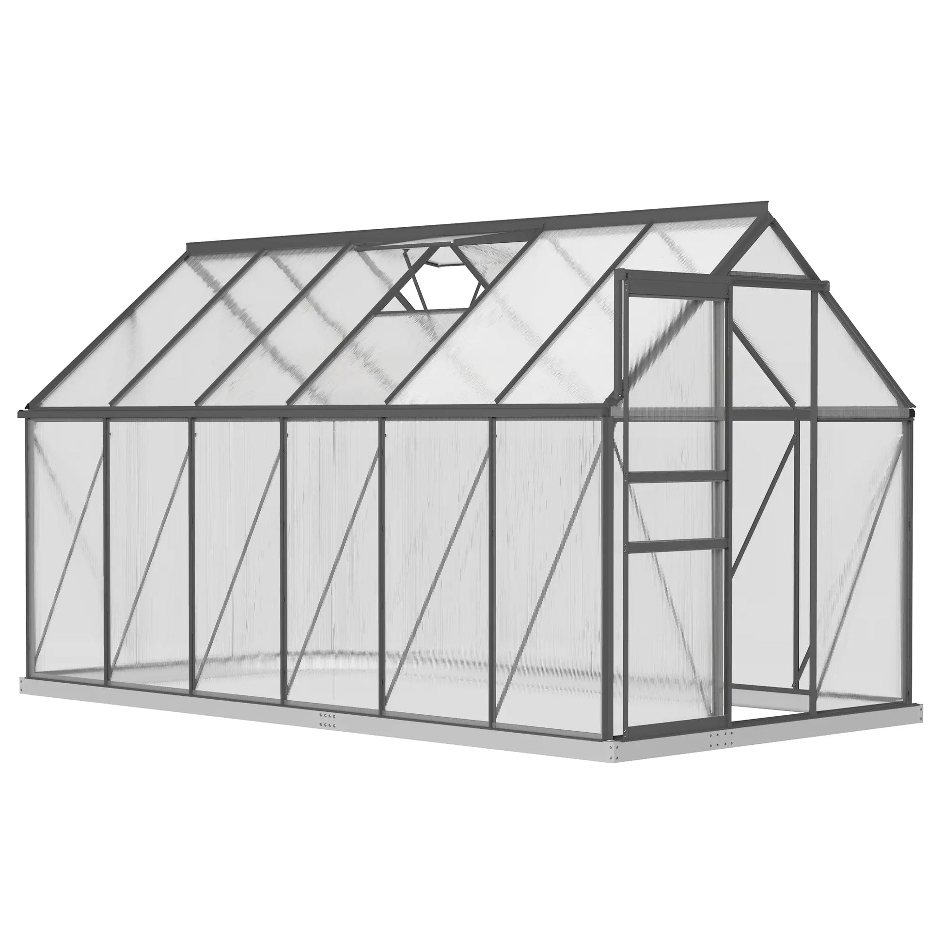 6' x 12' x 6.5' Polycarbonate Greenhouse, Walk-in, Adjustable Roof Vent, Sliding Door, Charcoal Grey Walk In Greenhouses Clear, Charcoal Grey at Gallery Canada