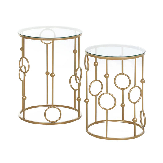Round Coffee Tables Set of 2, Tempered Glass Top, Steel Frame, Gold Coffee Tables Gold at Gallery Canada