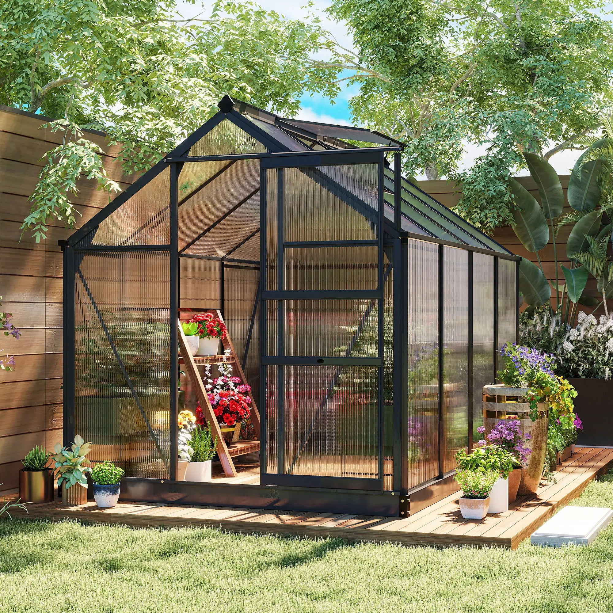 Greenhouse Garden, Outdoor Kit, PC Board Sliding Door, 6.2' x 8.3' x 6.6', Grey Walk In Greenhouses at Gallery Canada