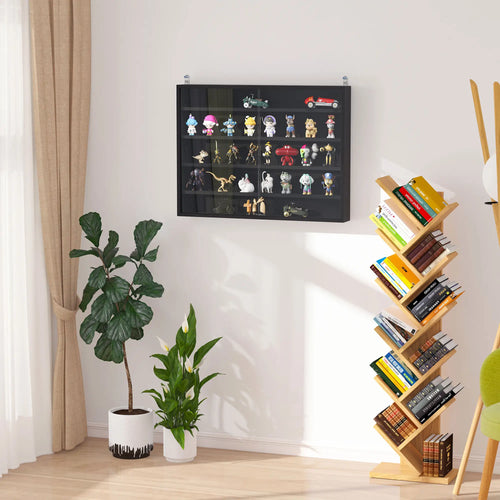 5-Tier Display Cabinet, Shot Glass Display Case, Glass Curio Cabinet with 2 Glass Doors and 4 Adjustable Shelves, Black