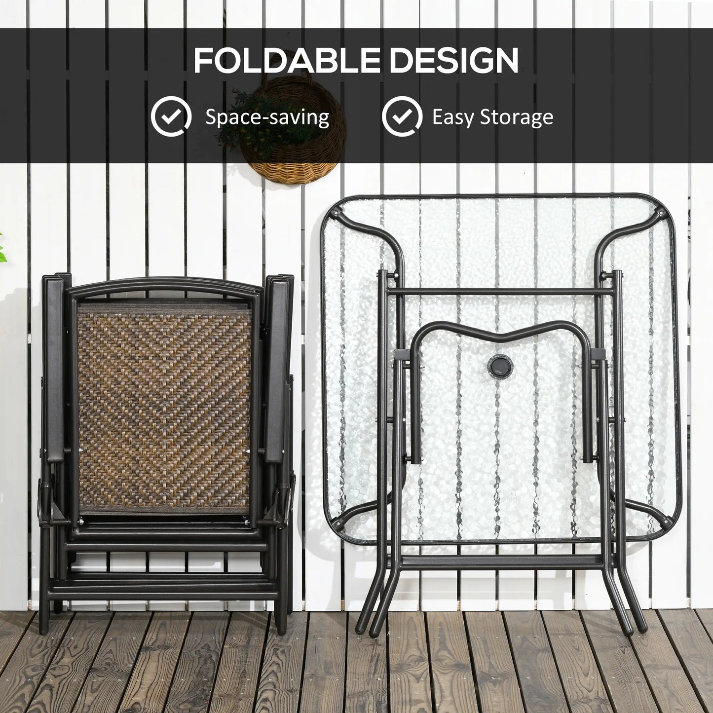 5-Piece Folding Rattan Patio Set, Table and 4 Chairs, Umbrella Hole, Tempered Glass Top, Dark Brown Patio Furniture Sets at Gallery Canada