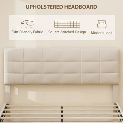 Queen Size Bed Frame, Upholstered Headboard, Wood Slats, 1100 lbs, Cream Bed Frames at Gallery Canada