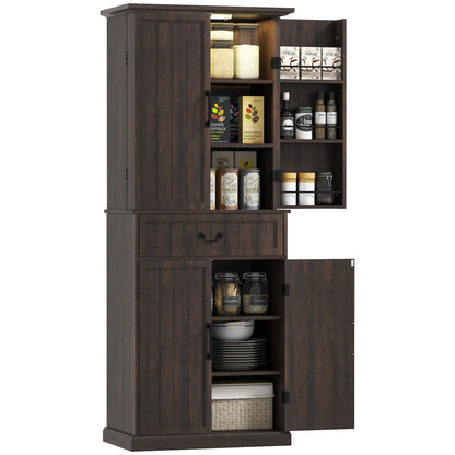 71" LED Kitchen Pantry Cabinet, Farmhouse Storage, Distressed Brown, Brown Kitchen Pantry Cabinets at Gallery Canada