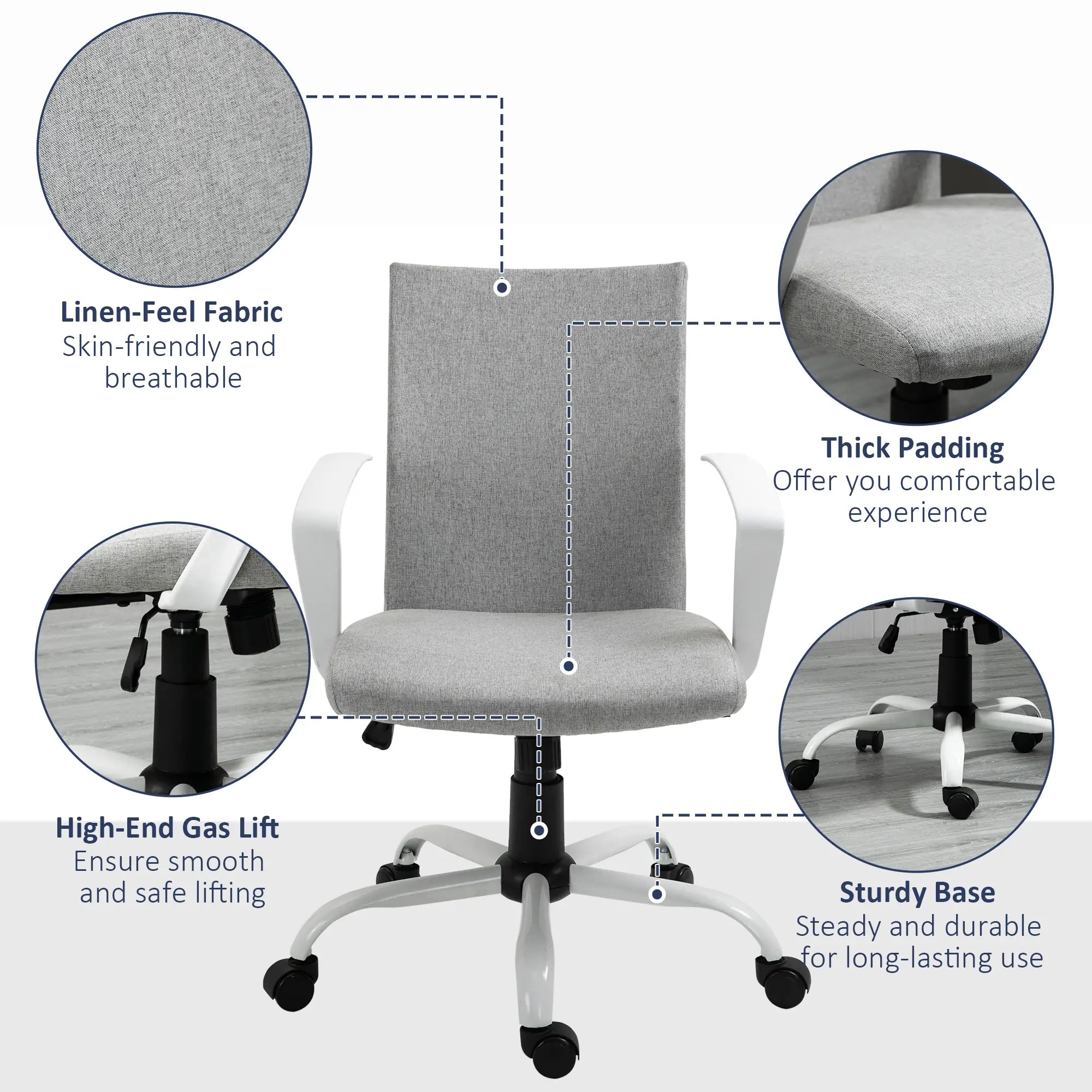 Linen Mid Back Office Chair, Tilt Function, Swivel, Light Grey Task Chairs at Gallery Canada