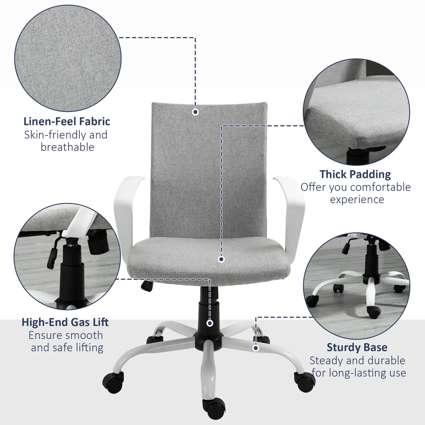 Linen Mid Back Office Chair, Tilt Function, Swivel, Light Grey Task Chairs at Gallery Canada