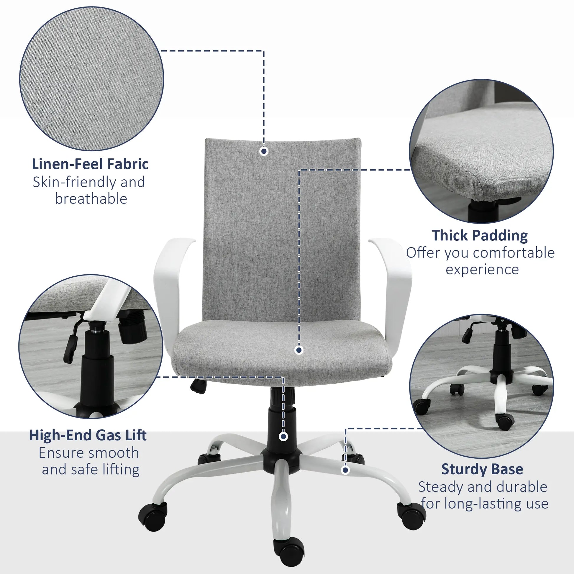 Linen Mid Back Office Chair, Tilt Function, Swivel, Light Grey Task Chairs at Gallery Canada