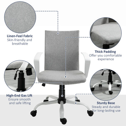 Linen Mid Back Office Chair, Tilt Function, Swivel, Light Grey Task Chairs at Gallery Canada