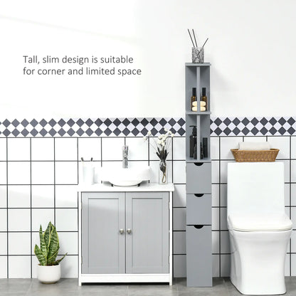 Tall Narrow Bathroom Storage Cabinet with Drawers, Open Shelves, Grey Bathroom Cabinets at Gallery Canada