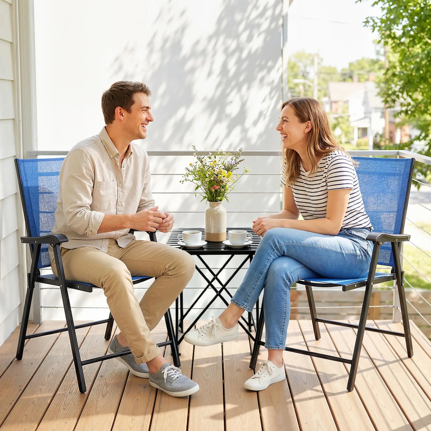 Folding Patio Chairs Set Of 2, High Back Outdoor Dining Chairs, Blue Patio Chairs at Gallery Canada