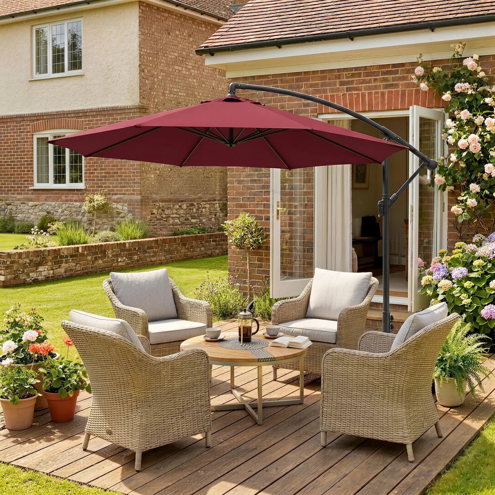 10' Deluxe Patio Umbrella, Banana Hanging Offset Sunshade, Wine Red Cantilever Umbrellas at Gallery Canada