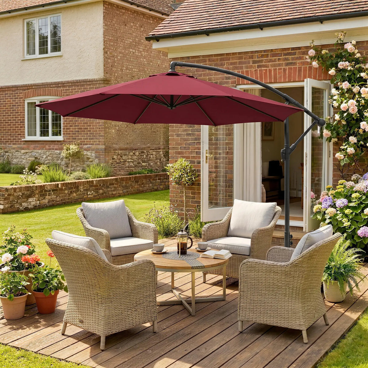 10' Deluxe Patio Umbrella, Banana Hanging Offset Sunshade, Wine Red Cantilever Umbrellas at Gallery Canada