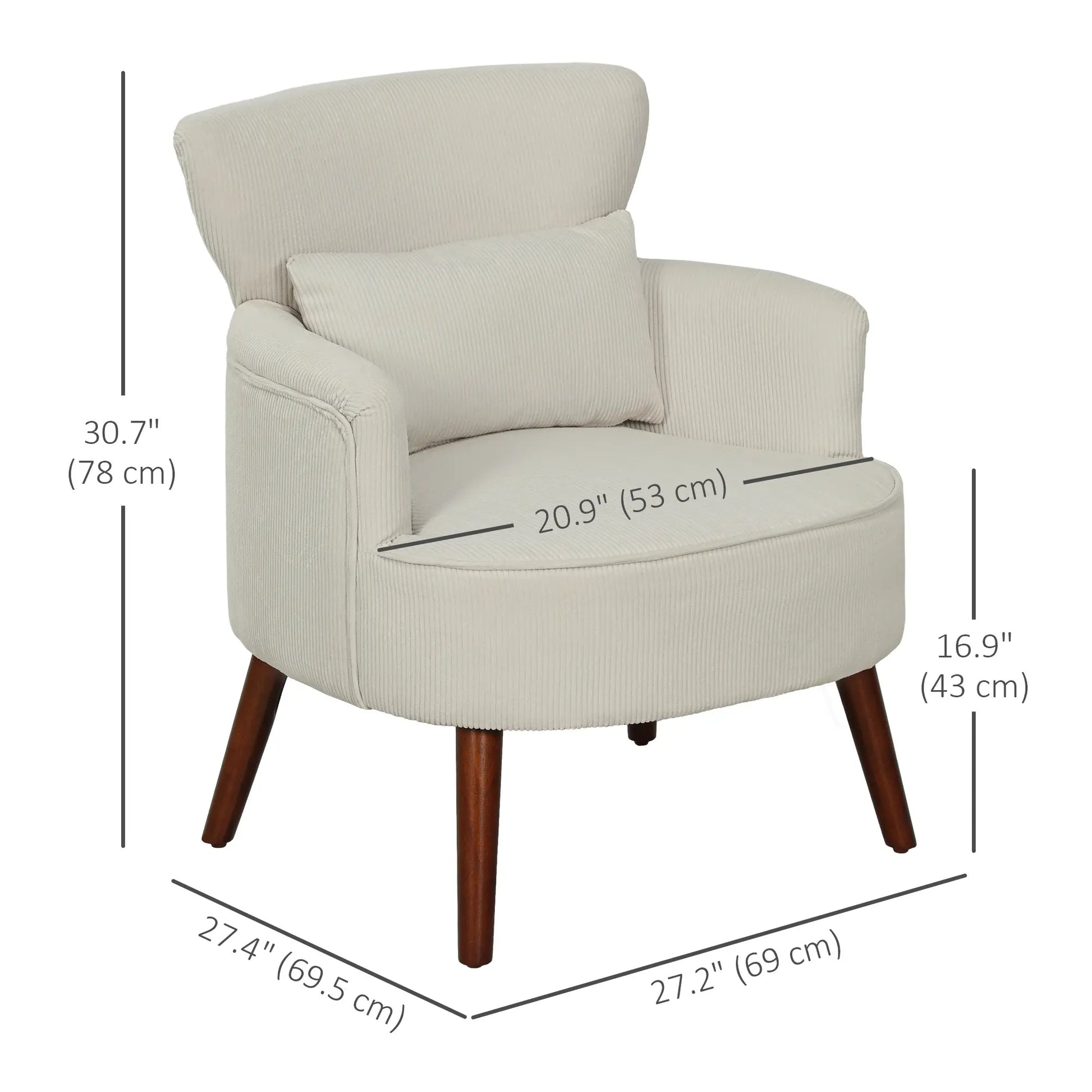 Modern Accent Chair, Upholstered Armchair with Wood Legs, Cream White Accent Chairs at Gallery Canada