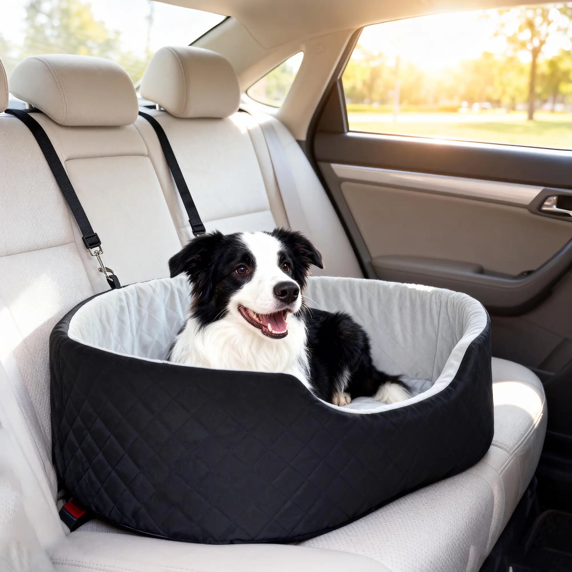 Dog Car Seat for Small Medium Pets, Detachable Washable Pet Bed with Cushion and Safety Belt, Black Elevated Dog Beds at Gallery Canada