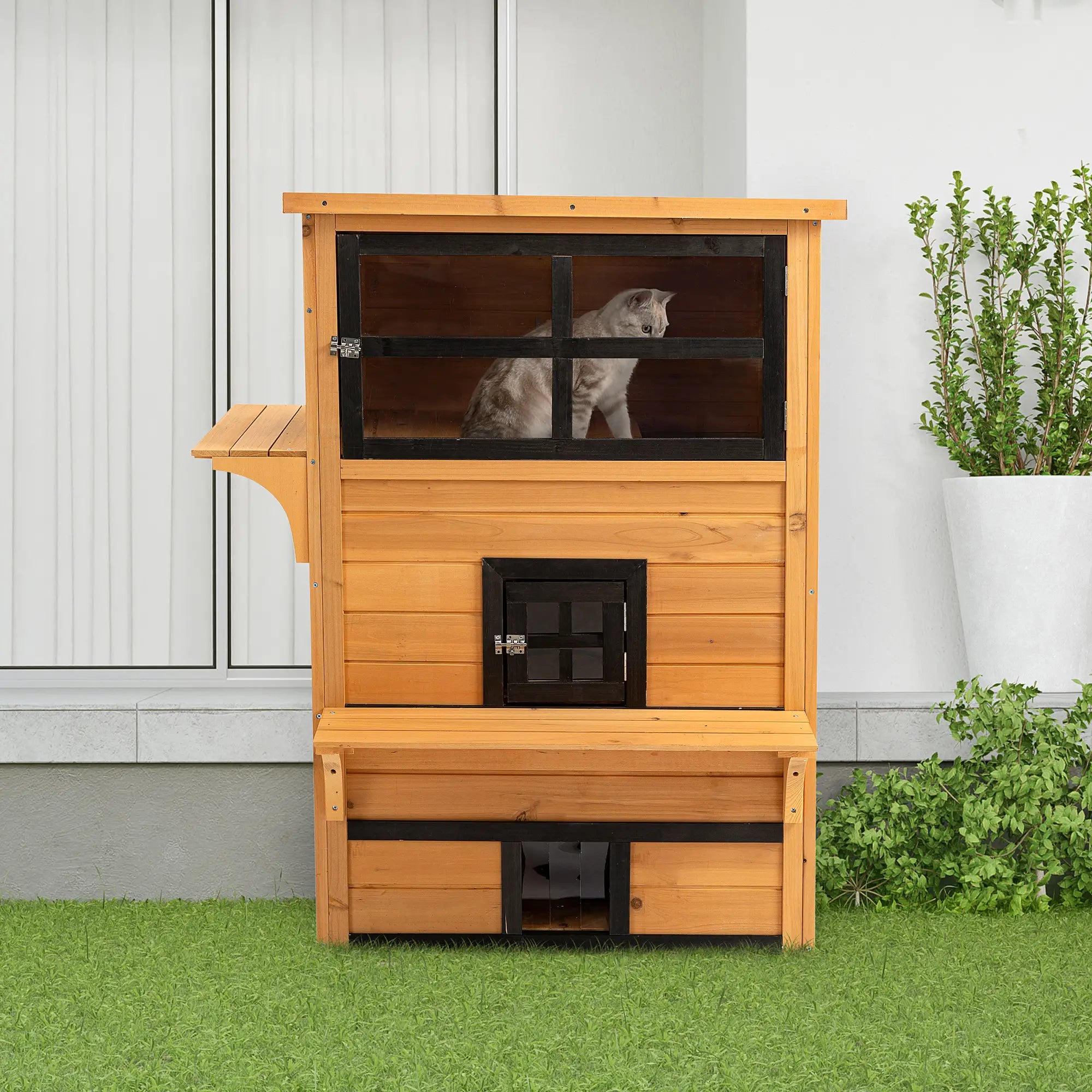 Outdoor Cat House, 3-Tier Kitty Shelter, Weather Resistant, Escape Door Cat Houses at Gallery Canada