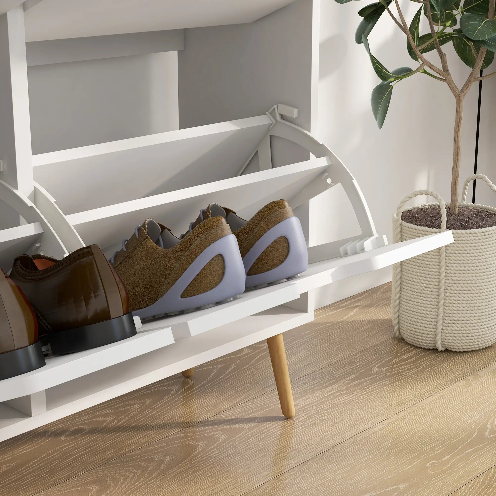 Shoe Storage Cabinet, 4 Flip Drawers, Adjustable Shelf, Holds 8-16 Pairs, White Shoe Storage Cabinets & Racks at Gallery Canada