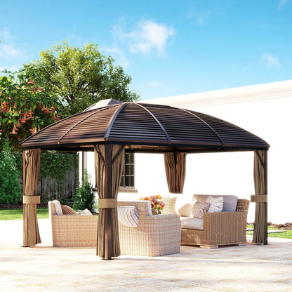 10' x 13' Hardtop Gazebo, Aluminum Canopy, Mesh Nettings, Curtains, Brown Gazebos at Gallery Canada