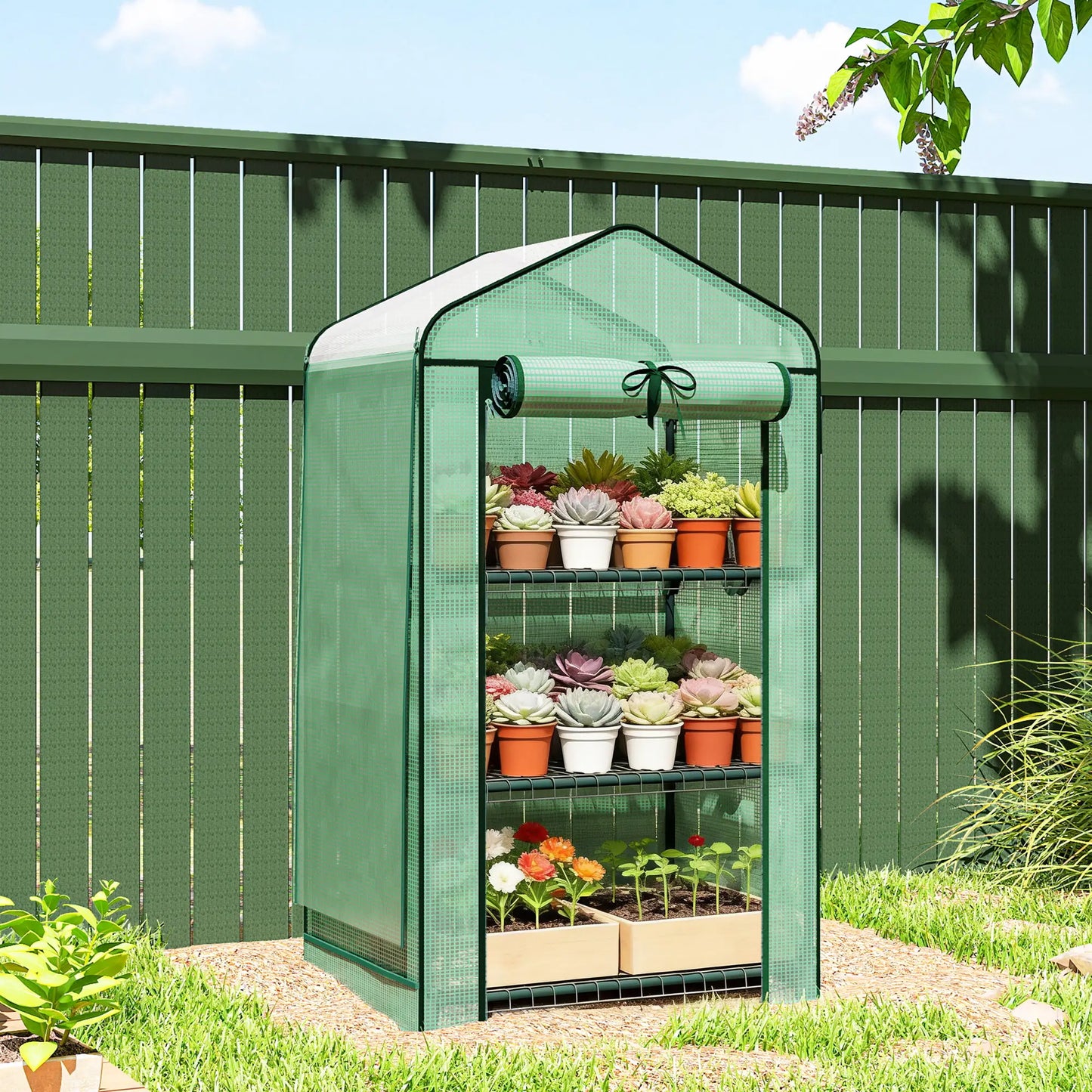 Mini Greenhouse, 27.6" x 19.7" x 50", Screen Roof, Roll-Up Door, Green Portable Greenhouses at Gallery Canada