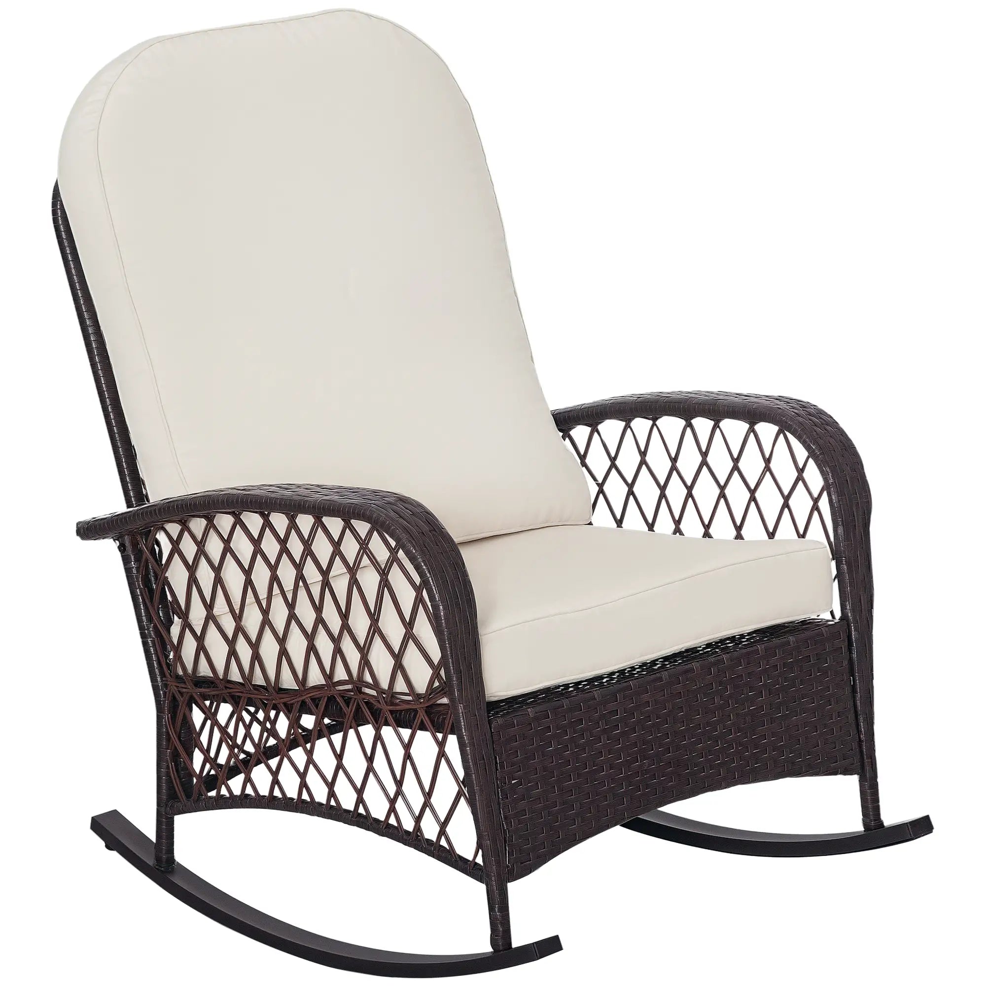 Rattan Rocking Chair, Outdoor Wicker Patio Furniture with Cushions, Cream White Outdoor Rocking Chairs Mixed Brown Rattan, Cream White Cushion at Gallery Canada