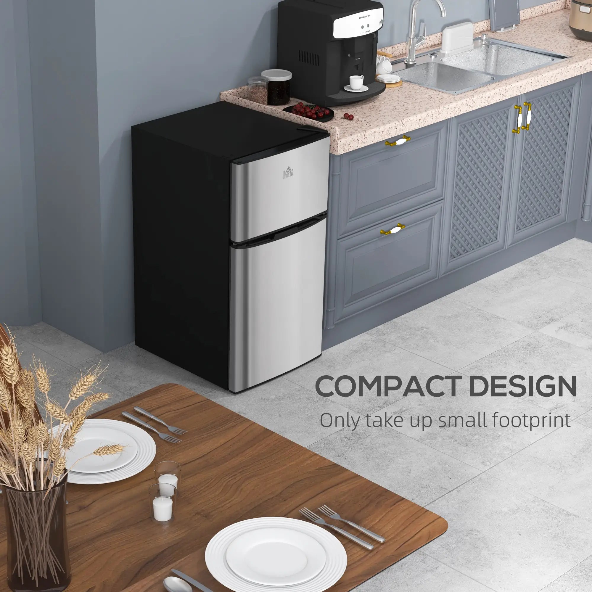 3.2 Cu Ft Compact Refrigerator, Mini Fridge with Freezer, Silver Small Kitchen Appliances at Gallery Canada