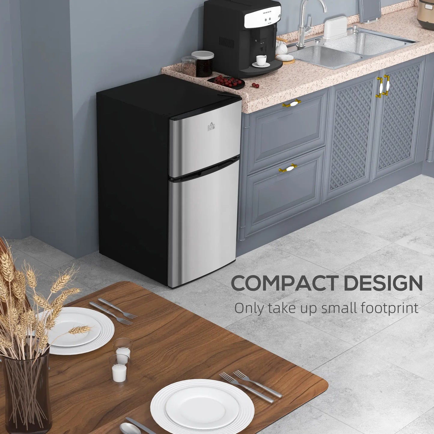 3.2 Cu Ft Compact Refrigerator, Mini Fridge with Freezer, Silver Small Kitchen Appliances at Gallery Canada