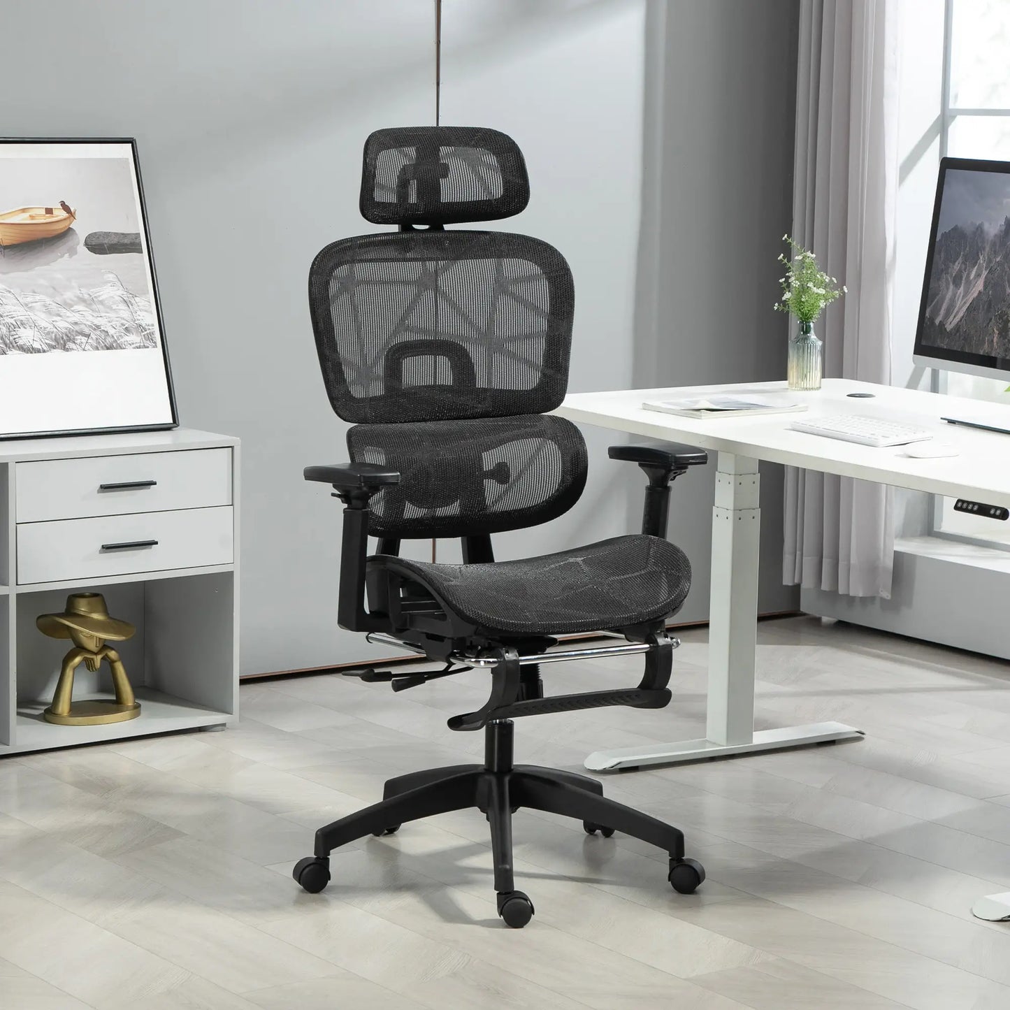 Mesh Office Chair, 3D Armrest, High Back, Lumbar Support, 135° Recline, Adjustable Headrest, Black Executive & Manager Chairs at Gallery Canada