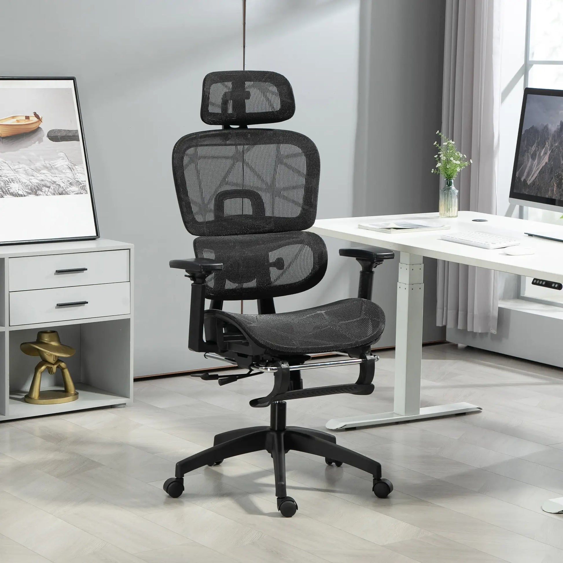 Mesh Office Chair, 3D Armrest, High Back, Lumbar Support, 135° Recline, Adjustable Headrest, Black Executive & Manager Chairs at Gallery Canada