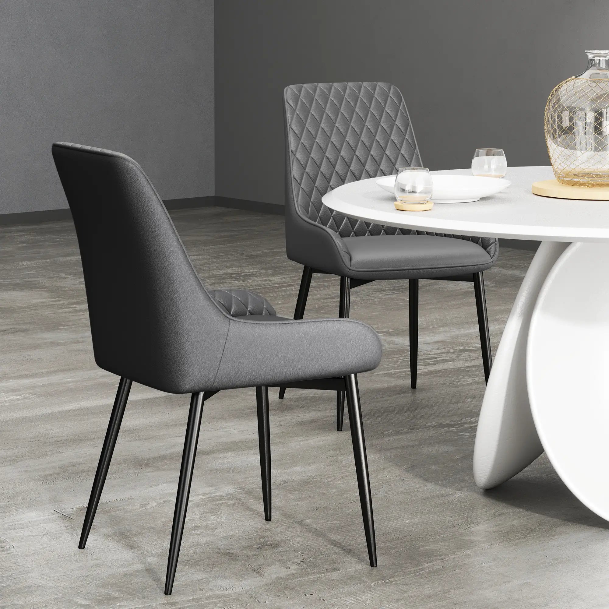 Modern Dining Chairs Set of 2, PU Leather, Metal Legs, Grey Bar Stools at Gallery Canada