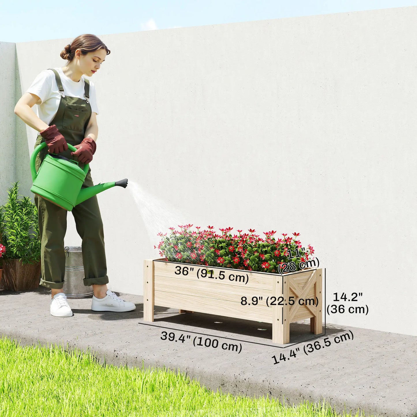 3.3 x 1.2 x 1.2 ft Raised Garden Bed Planter, Natural Wooden Planter Boxes at Gallery Canada