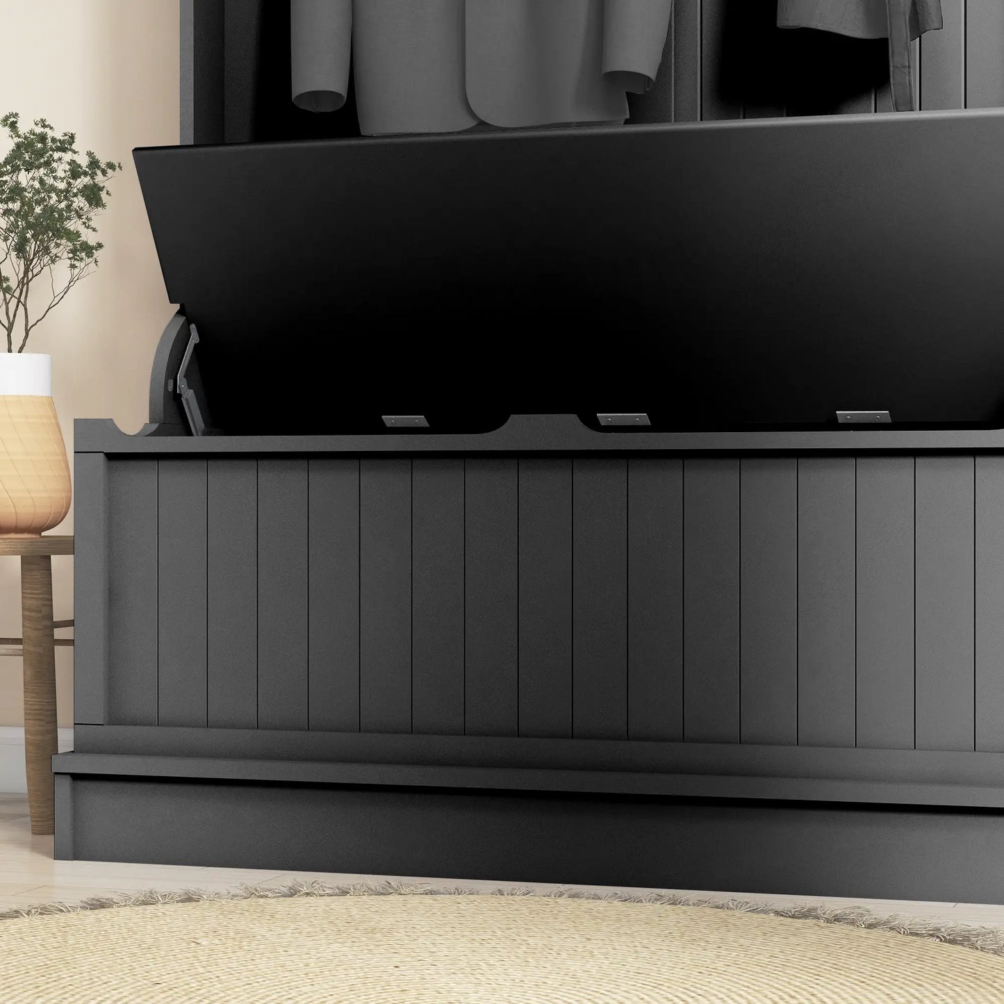 3-In-1 Hall Tree w/ Coat Rack, Shoe Storage and Bench Seat, Entryway Bench w/ 4 Hooks for Hallway, Living Room, Black Clothing Storage at Gallery Canada