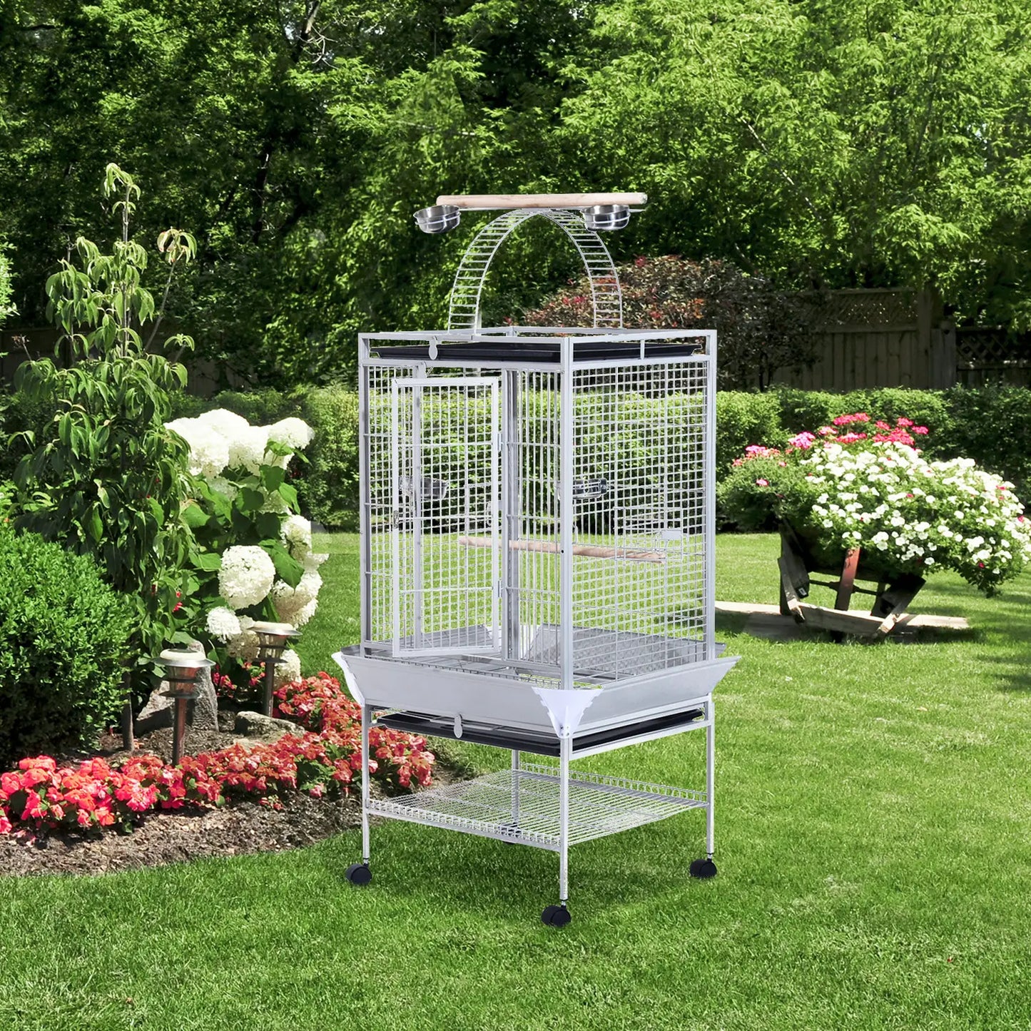63" Large Parrot Cage, Finch Feeder, Play Top, Silver Bird Cages at Gallery Canada