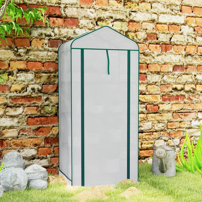 Mini Greenhouse, 27.6" x 19.7" x 62.2", Screen Roof, Roll-Up Door, White