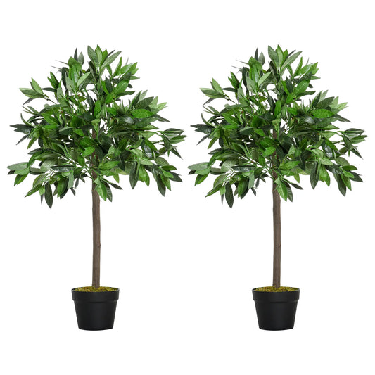 3FT Artificial Laurel Tree Set Of 2, Potted Fake Plant, Green