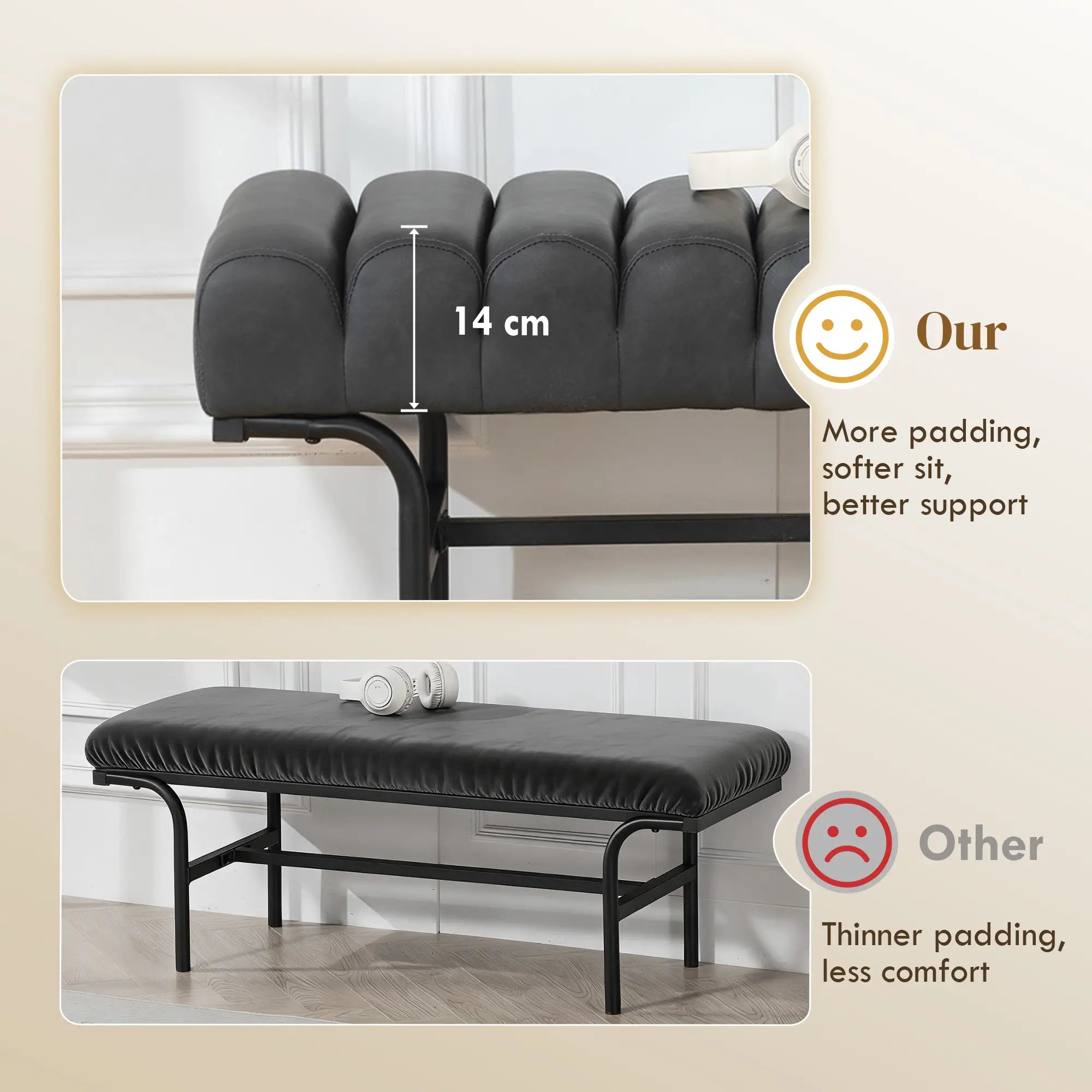 PU Leather Bedroom Bench, Cylindrical Seat, Metal Legs, Black Storage Ottomans & Benches at Gallery Canada