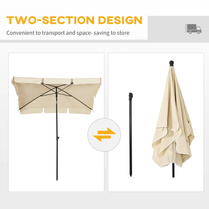 6.5x4ft Rectangle Patio Umbrella, Aluminum, Tilt Adjustable, Beige Sun Umbrellas at Gallery Canada