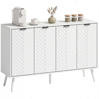Modern Sideboard and Buffet, Dining Room Cabinet with Adjustable Shelves and 4 Doors, White