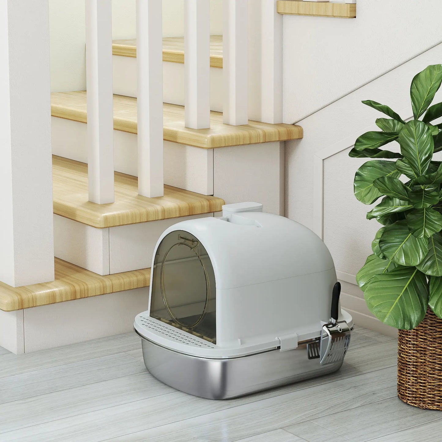 Enclosed Stainless Steel Litter Box, With Scoop, Deodorizer Bag, Handle Cat Litter Box Enclosures at Gallery Canada