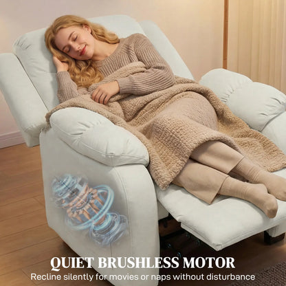 Massage Recliner Chair, Quiet Brushless Motor, Pet-Friendly Fabric, 2 Memory Positions, Cream White Single Sofas at Gallery Canada