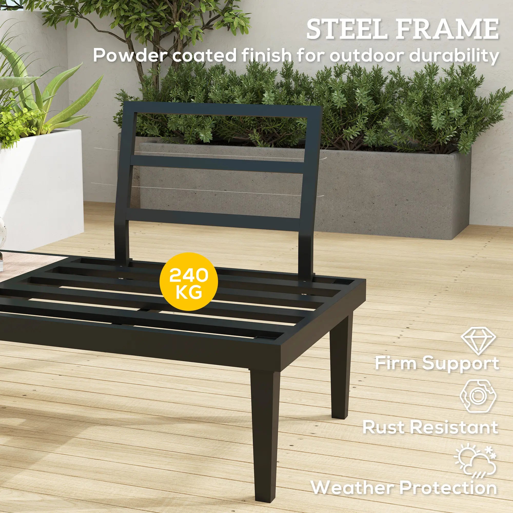 2 Seater Patio Sofa, Outdoor Couch with Wood Tray, Cushions, Grey Patio Chairs at Gallery Canada