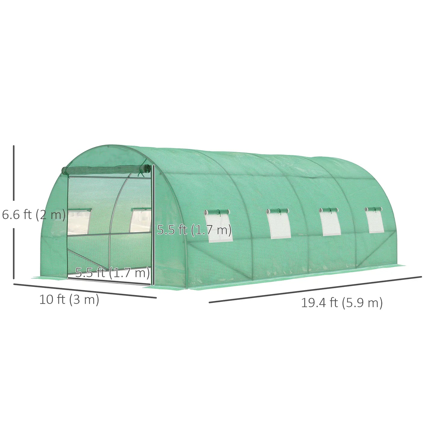 Walk-In Tunnel Greenhouse, 19x10x6.6ft, Zipped Door, 8 Mesh Windows, Green Tunnel Greenhouses at Gallery Canada