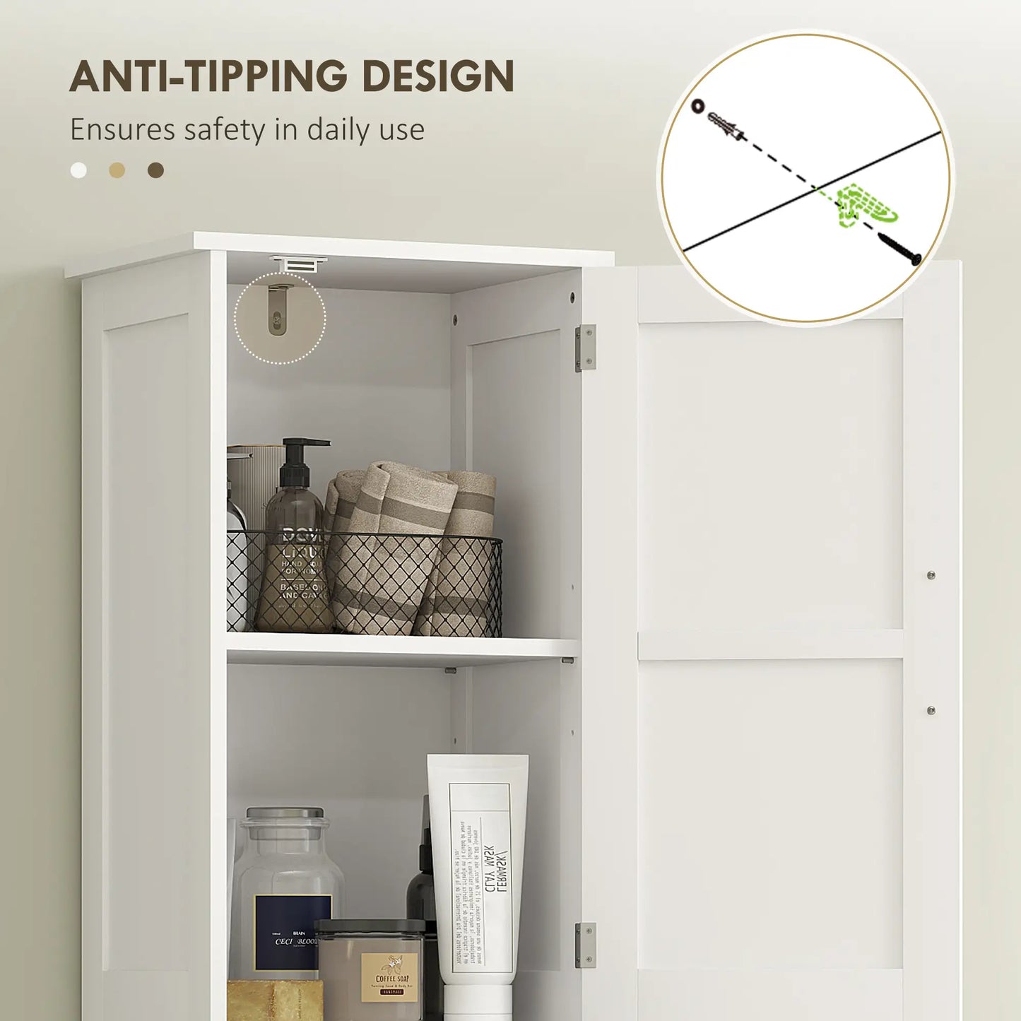 67" Tall Bathroom Cabinet, Narrow Storage with Drawer, Adjustable Shelves, White Bathroom Cabinets at Gallery Canada