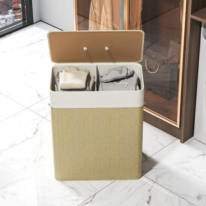 Double Laundry Basket with Lid, 100L Bamboo Hamper, Natural Clothing Storage at Gallery Canada