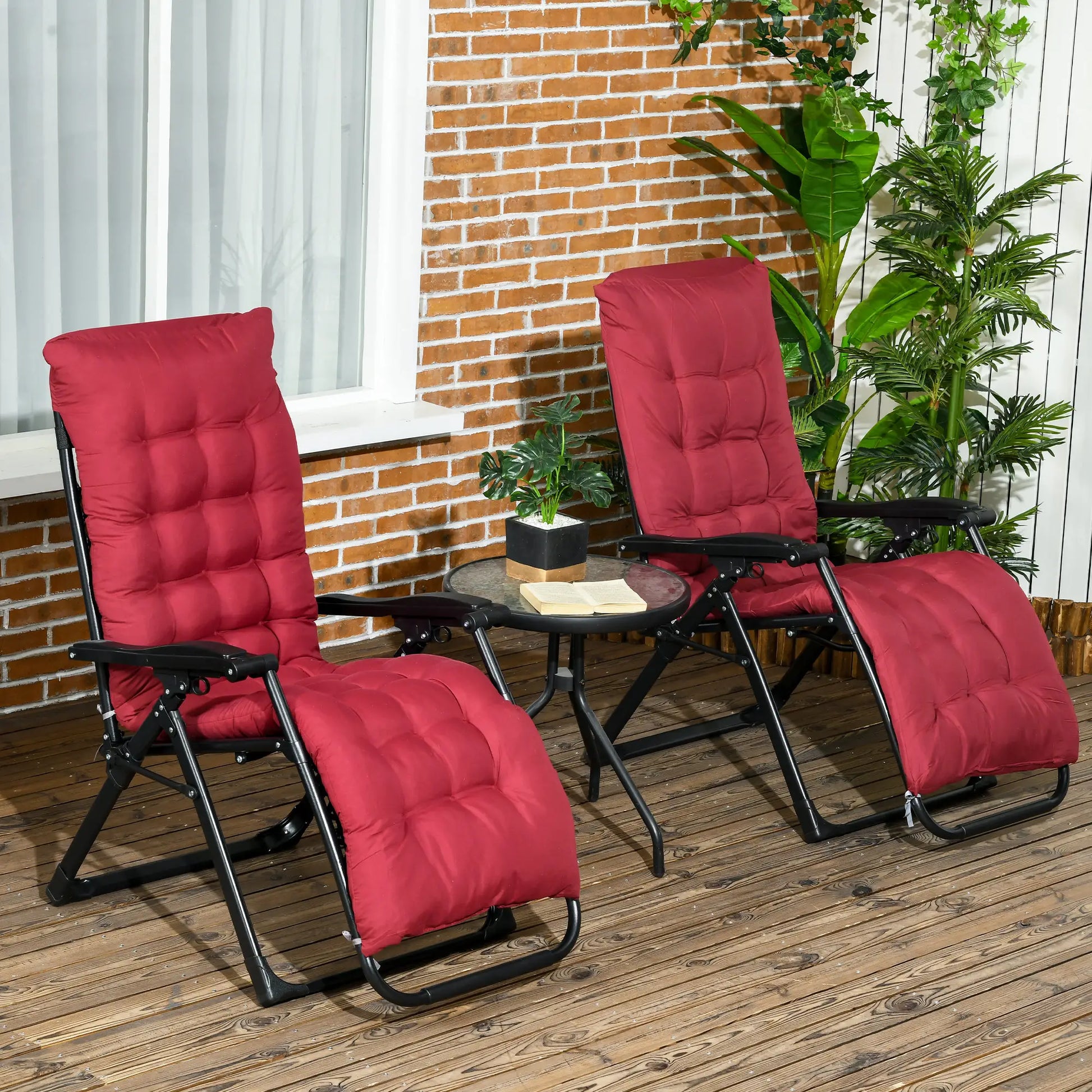 Folding Garden Chairs Set of 2, Reclining Zero Gravity, Wine Red Lounger Chairs at Gallery Canada