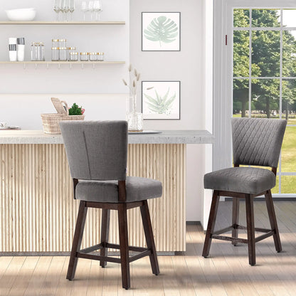 2 Swivel Bar Stools, Counter Height, Wood Legs, Footrests, Dark Grey Bar Stools at Gallery Canada