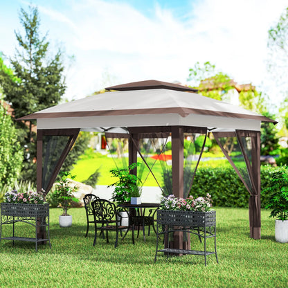 12' x 12' Pop Up Canopy, Sun Shade Tent, Mesh Sidewalls, Beige, Dark Brown Pop Up Canopies at Gallery Canada