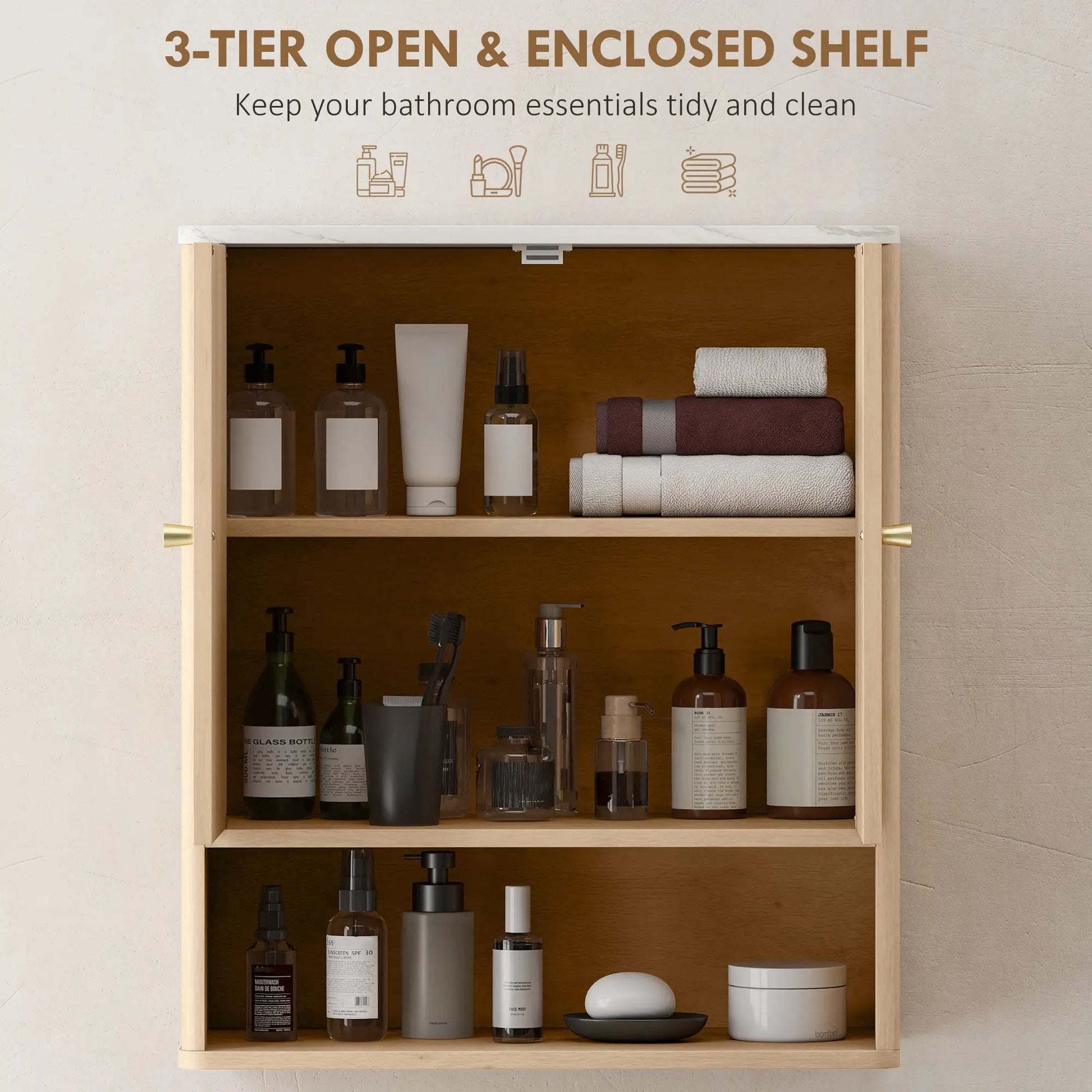 Wall Mounted Medicine Cabinet, Adjustable Shelf, Oak, Marble Top Bathroom Cabinets at Gallery Canada
