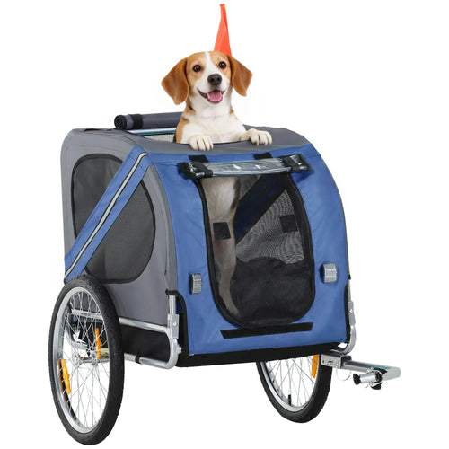 Foldable Dog Bike Trailer, Pet Cargo Carrier, Blue and Grey